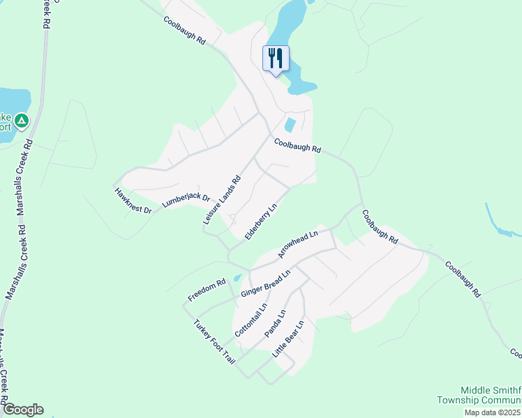 map of restaurants, bars, coffee shops, grocery stores, and more near 4137 Elderberry Lane in East Stroudsburg
