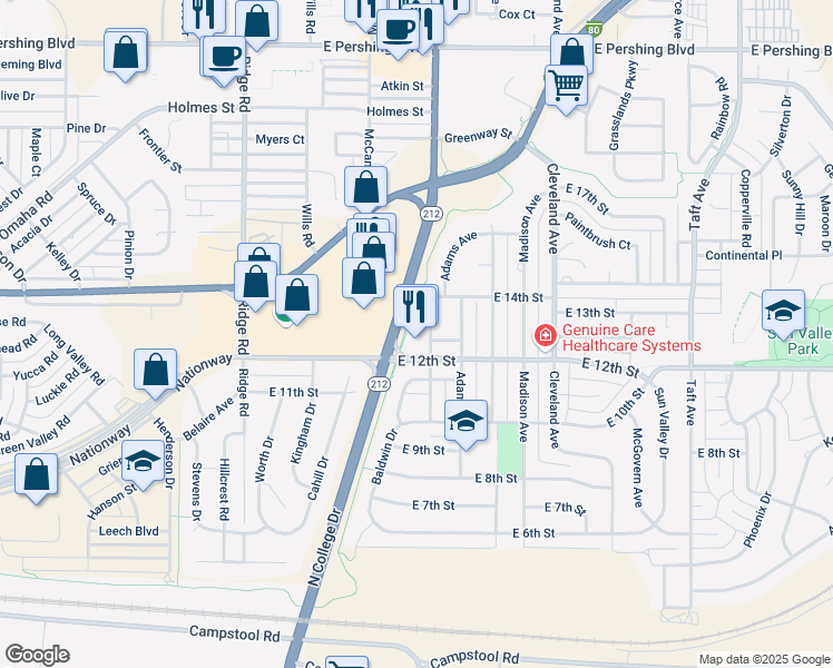 map of restaurants, bars, coffee shops, grocery stores, and more near 1308 Diamond Avenue in Cheyenne