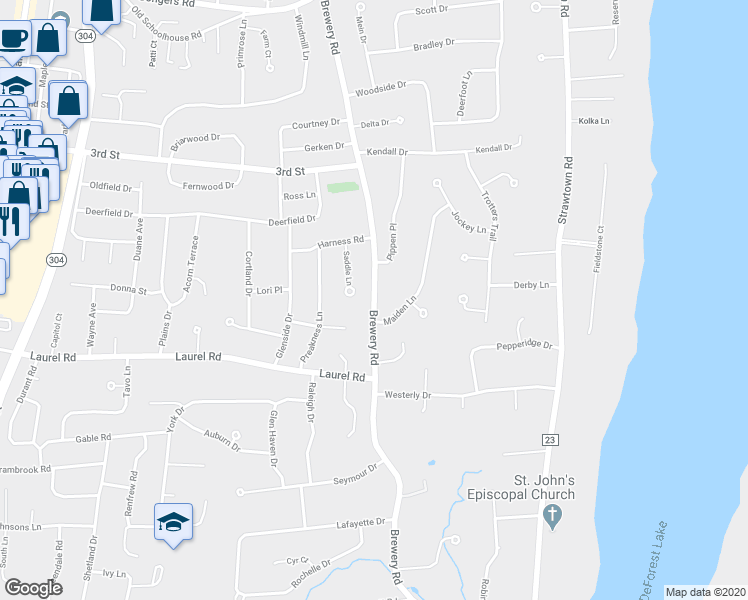 map of restaurants, bars, coffee shops, grocery stores, and more near 150 Brewery Road in New City