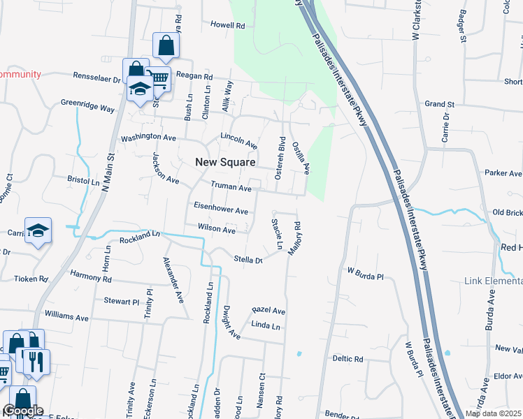 map of restaurants, bars, coffee shops, grocery stores, and more near 86 North Garfield Road in New Square