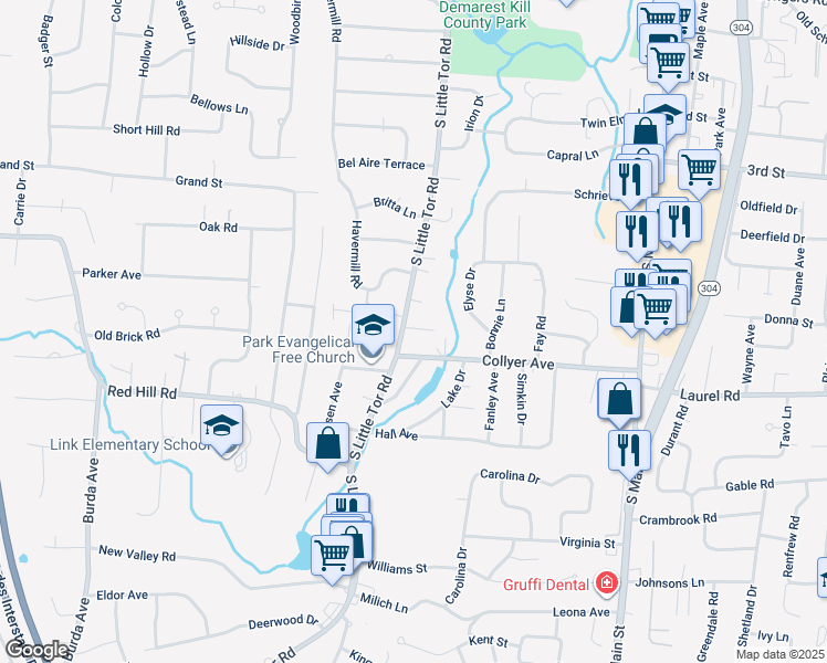 map of restaurants, bars, coffee shops, grocery stores, and more near 154 South Little Tor Road in New City