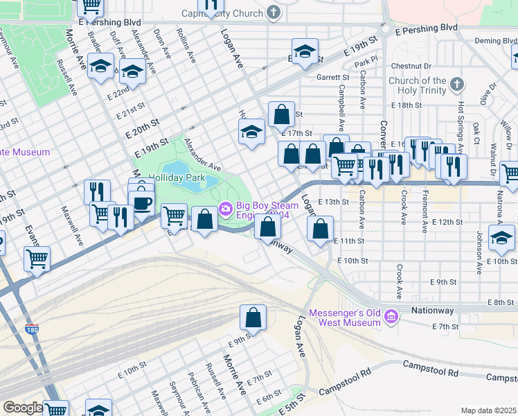 map of restaurants, bars, coffee shops, grocery stores, and more near 1409 Rollins Avenue in Cheyenne