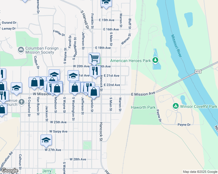 map of restaurants, bars, coffee shops, grocery stores, and more near 2111 Main Street in Bellevue