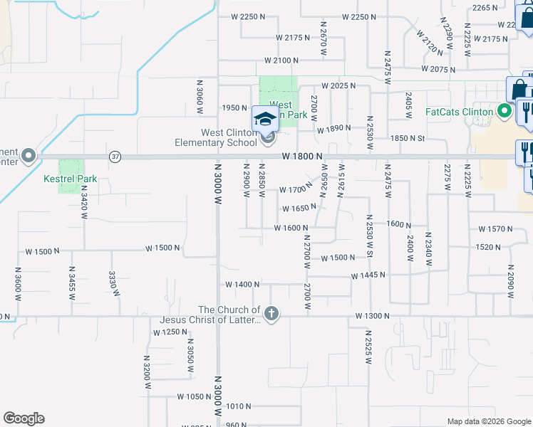 map of restaurants, bars, coffee shops, grocery stores, and more near 1653 North 2850 West in Clinton