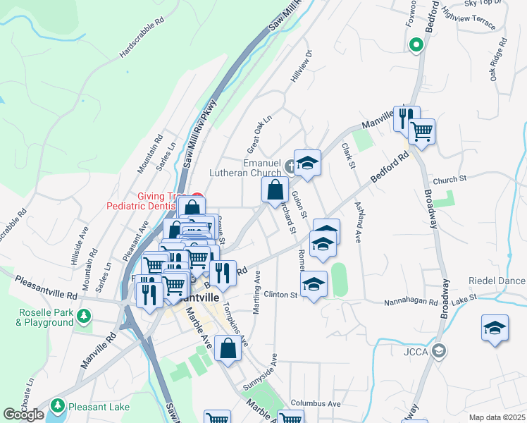 map of restaurants, bars, coffee shops, grocery stores, and more near 173 Edgewood Avenue in Pleasantville