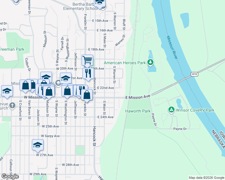 map of restaurants, bars, coffee shops, grocery stores, and more near 2111 Main Street in Bellevue