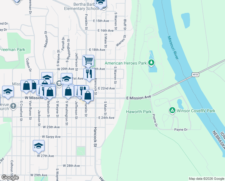 map of restaurants, bars, coffee shops, grocery stores, and more near 2111 Main Street in Bellevue