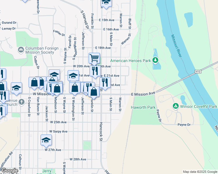 map of restaurants, bars, coffee shops, grocery stores, and more near 2111 Main Street in Bellevue