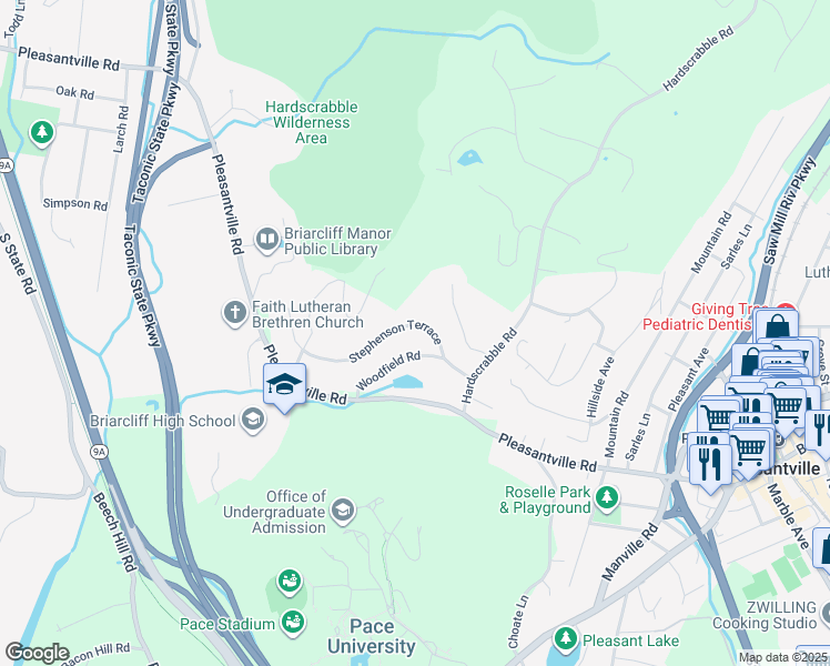 map of restaurants, bars, coffee shops, grocery stores, and more near 32 Stephenson Terrace in Briarcliff Manor