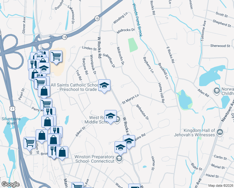 map of restaurants, bars, coffee shops, grocery stores, and more near in Norwalk