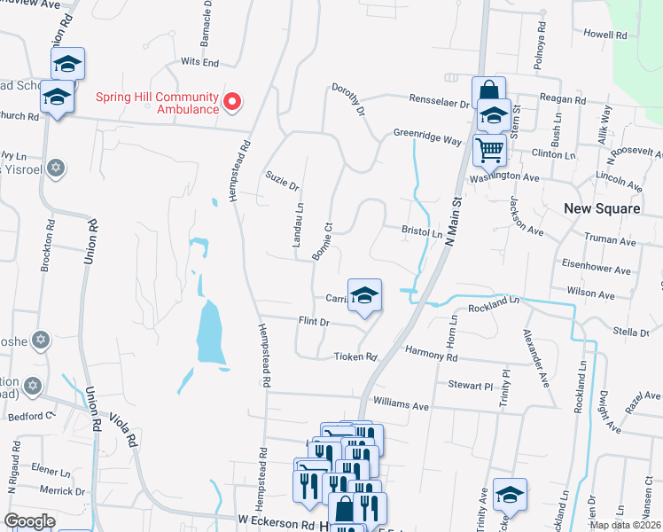 map of restaurants, bars, coffee shops, grocery stores, and more near 5 Schettig Court in Spring Valley