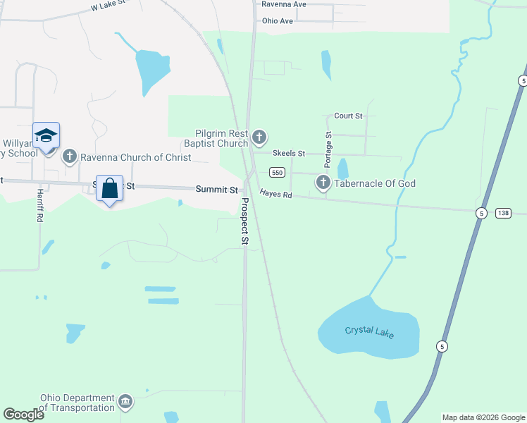 map of restaurants, bars, coffee shops, grocery stores, and more near 4234 Hayes Road in Ravenna