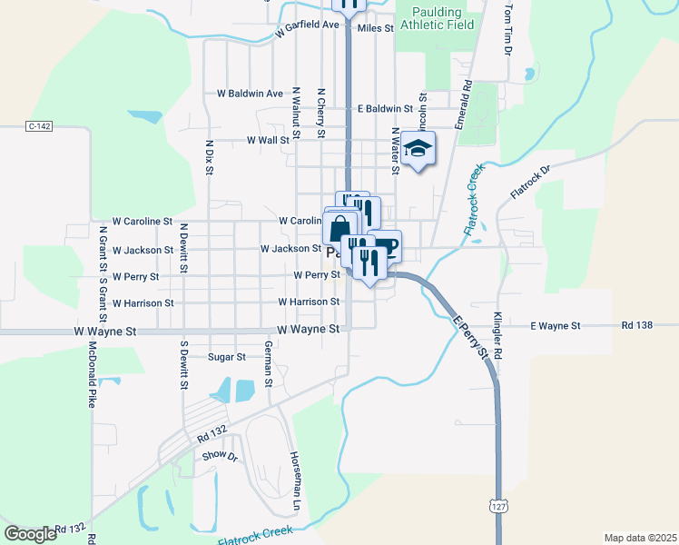 map of restaurants, bars, coffee shops, grocery stores, and more near in Paulding