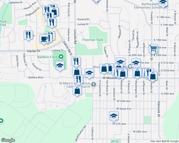 map of restaurants, bars, coffee shops, grocery stores, and more near 906 McLaughlin Circle in Bellevue