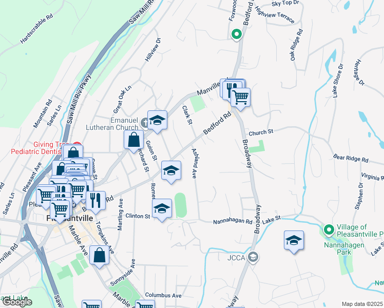 map of restaurants, bars, coffee shops, grocery stores, and more near 20 Ashland Avenue in Pleasantville