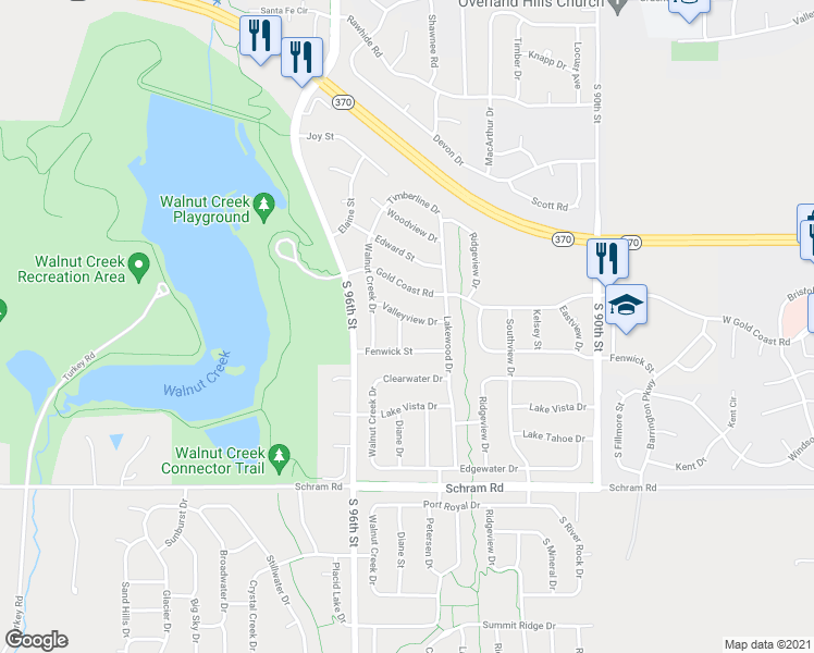 map of restaurants, bars, coffee shops, grocery stores, and more near 1011 Valleyview Dr in Papillion