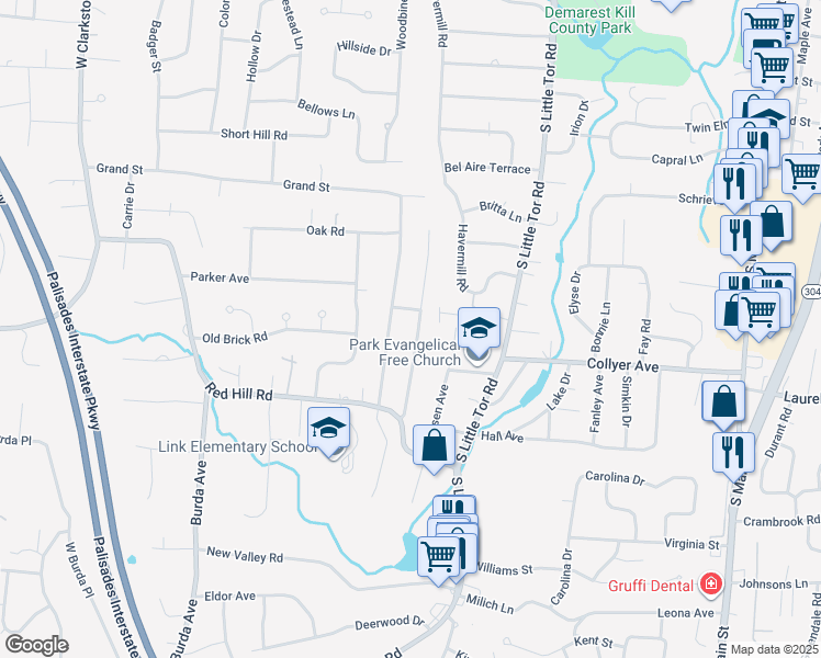 map of restaurants, bars, coffee shops, grocery stores, and more near 35 Lindbergh Lane in New City