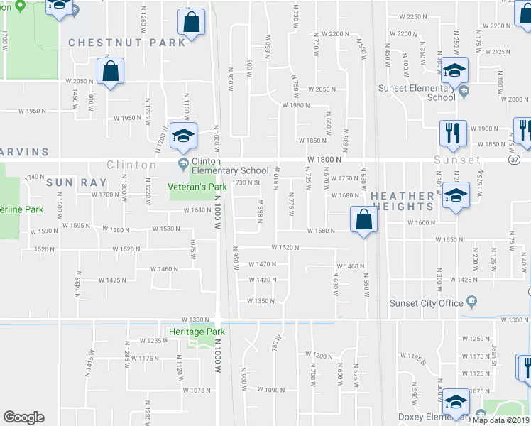 map of restaurants, bars, coffee shops, grocery stores, and more near 1634 North 865 West in Clinton