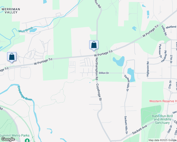 map of restaurants, bars, coffee shops, grocery stores, and more near 1738 Northampton Road in Akron