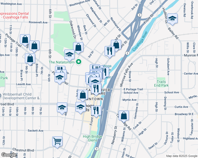 map of restaurants, bars, coffee shops, grocery stores, and more near 2250 Front Street in Cuyahoga Falls