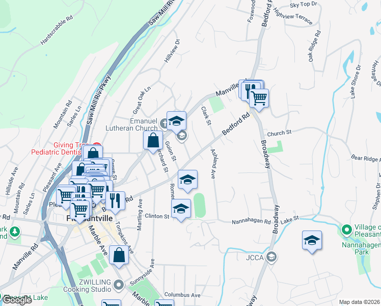 map of restaurants, bars, coffee shops, grocery stores, and more near 277 Bedford Road in Pleasantville