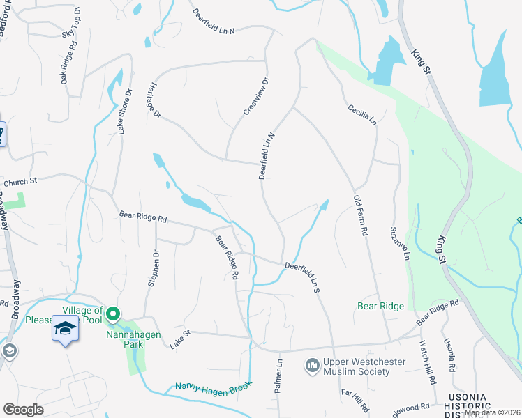map of restaurants, bars, coffee shops, grocery stores, and more near 96 Deerfield Lane North in Pleasantville