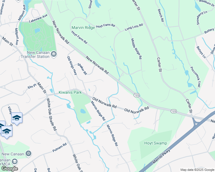 map of restaurants, bars, coffee shops, grocery stores, and more near 90 Birchwood Avenue in New Canaan