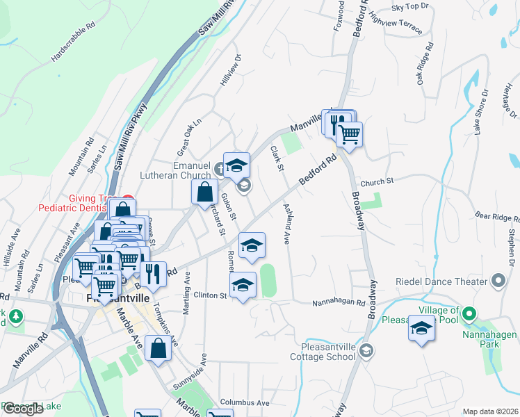 map of restaurants, bars, coffee shops, grocery stores, and more near 277 Bedford Road in Pleasantville