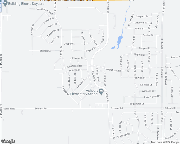 map of restaurants, bars, coffee shops, grocery stores, and more near 11655 South 123rd Avenue in Papillion