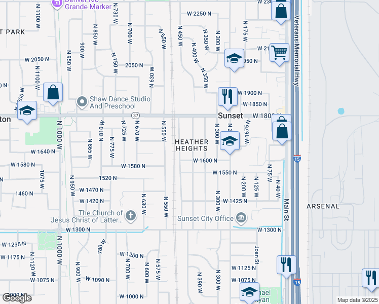 map of restaurants, bars, coffee shops, grocery stores, and more near 1633 North 400 West in Sunset