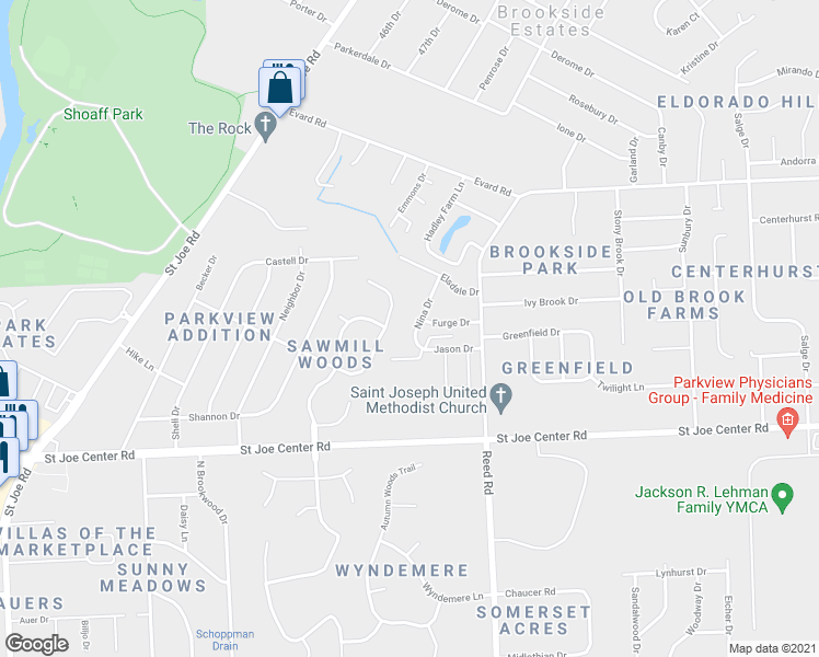 map of restaurants, bars, coffee shops, grocery stores, and more near 4604 Jason Drive in Fort Wayne