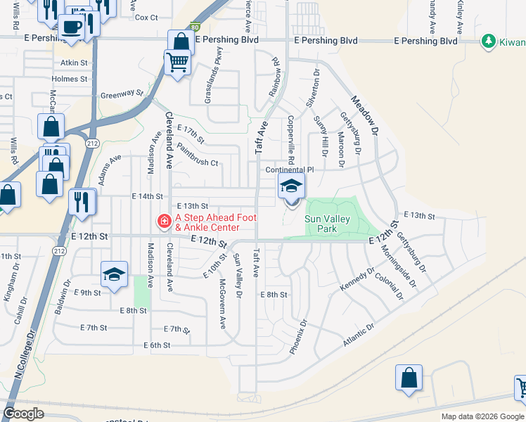 map of restaurants, bars, coffee shops, grocery stores, and more near 1231 Taft Avenue in Cheyenne