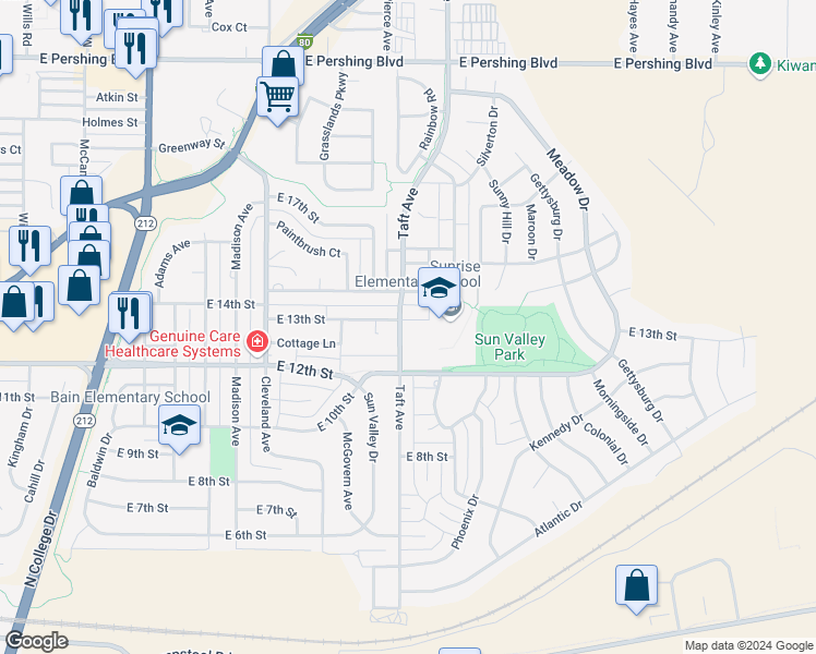 map of restaurants, bars, coffee shops, grocery stores, and more near 1231 Taft Avenue in Cheyenne