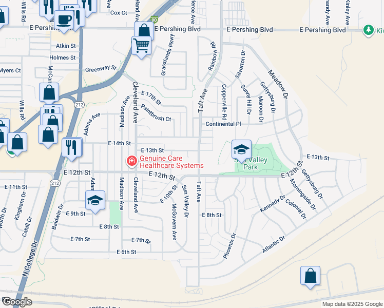 map of restaurants, bars, coffee shops, grocery stores, and more near 4805 East 13th Street in Cheyenne