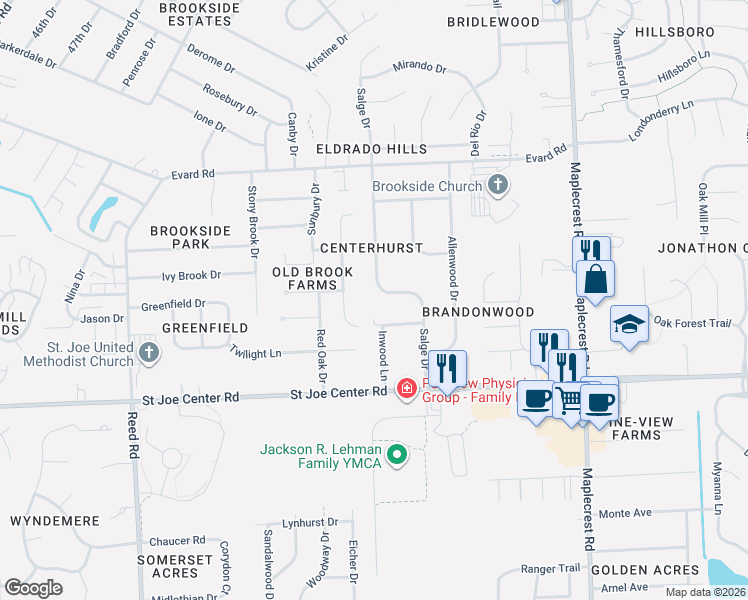 map of restaurants, bars, coffee shops, grocery stores, and more near 6200 Salge Drive in Fort Wayne