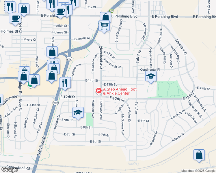 map of restaurants, bars, coffee shops, grocery stores, and more near 4505 East 13th Street in Cheyenne