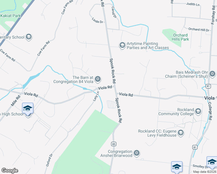 map of restaurants, bars, coffee shops, grocery stores, and more near 90 Viola Road in Suffern
