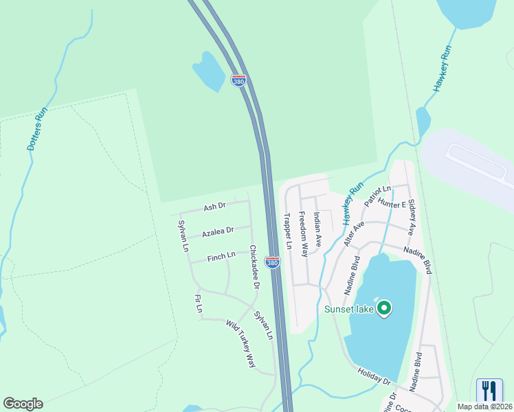 map of restaurants, bars, coffee shops, grocery stores, and more near Interstate 380 in Pocono Summit