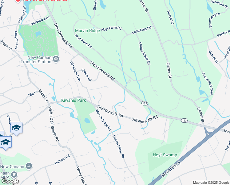 map of restaurants, bars, coffee shops, grocery stores, and more near 90 Birchwood Avenue in New Canaan