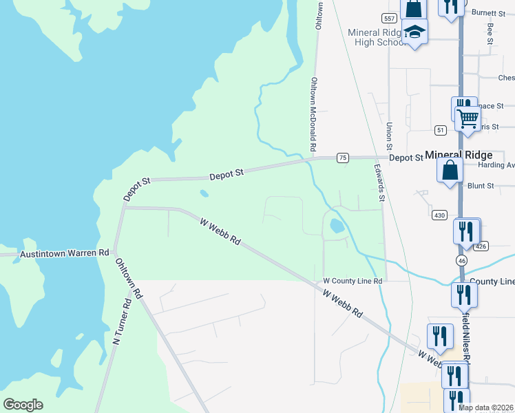 map of restaurants, bars, coffee shops, grocery stores, and more near 3797 Meander Drive in Mineral Ridge