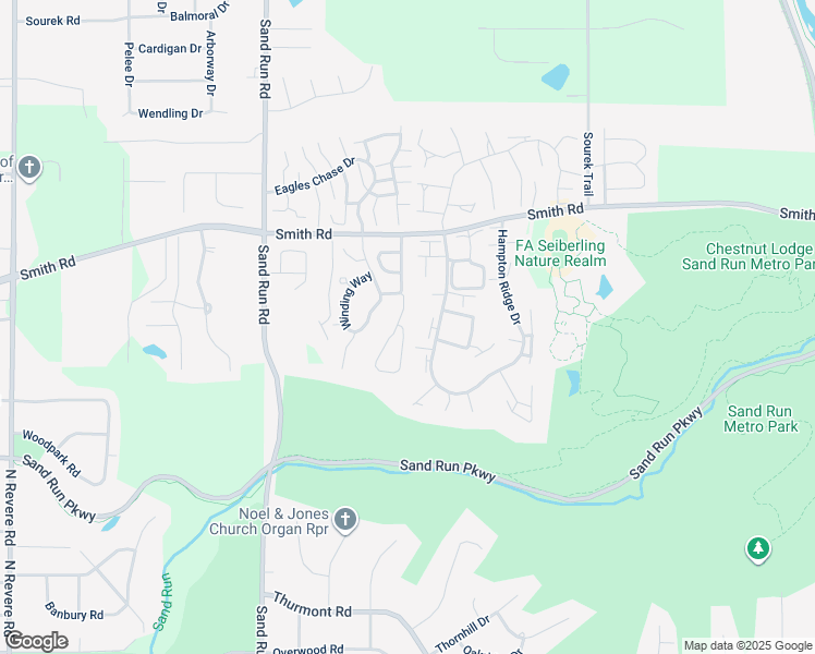 map of restaurants, bars, coffee shops, grocery stores, and more near 580 Hunters Trail in Akron