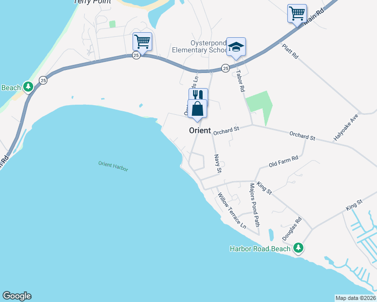 map of restaurants, bars, coffee shops, grocery stores, and more near 1800 Village Lane in Orient