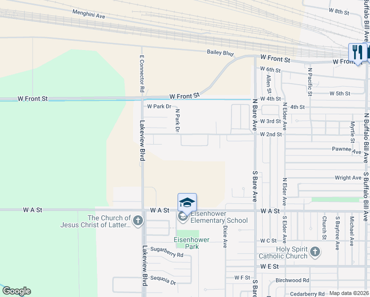 map of restaurants, bars, coffee shops, grocery stores, and more near 3808 West Prairie Ridge Road in North Platte