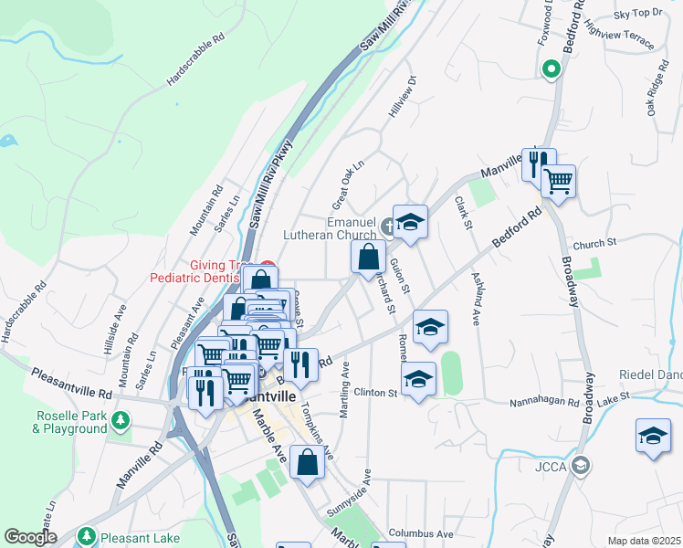 map of restaurants, bars, coffee shops, grocery stores, and more near 173 Edgewood Avenue in Pleasantville