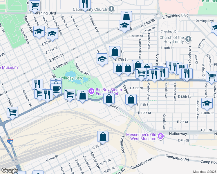 map of restaurants, bars, coffee shops, grocery stores, and more near 1409 Rollins Avenue in Cheyenne