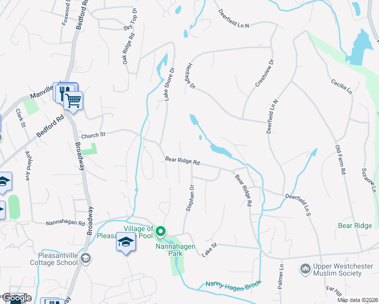 map of restaurants, bars, coffee shops, grocery stores, and more near 235 Bear Ridge Road in Pleasantville