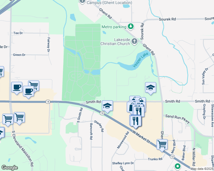 map of restaurants, bars, coffee shops, grocery stores, and more near 3125 Smith Road in Fairlawn