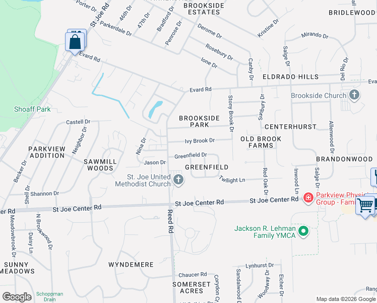 map of restaurants, bars, coffee shops, grocery stores, and more near 4837 Greenfield Dr in Fort Wayne