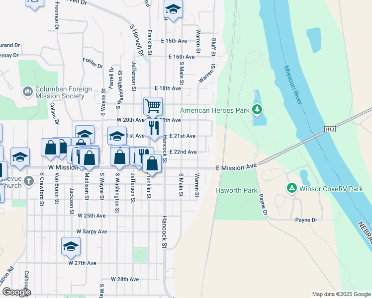 map of restaurants, bars, coffee shops, grocery stores, and more near 2111 Main Street in Bellevue