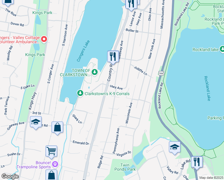 map of restaurants, bars, coffee shops, grocery stores, and more near 4 Ridge Road in Congers